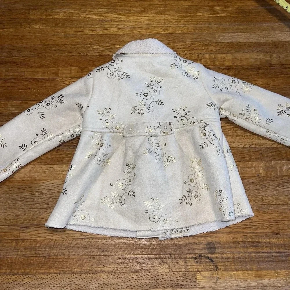 Koala Girls 12 Months Ivory Gold Foil Floral Fleece Button Peacoat Collar Jacket